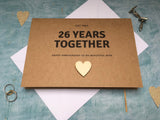 personalised or custom 26th wedding anniversary card with wooden heart for 26 years together
