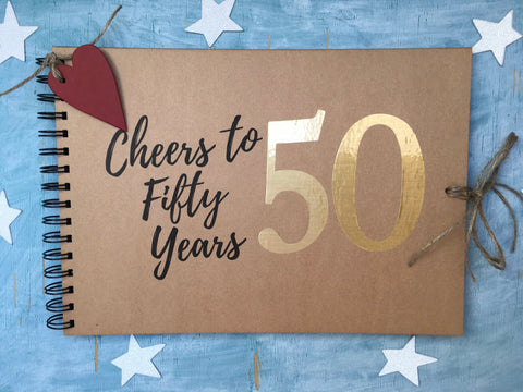 50th birthday gift for women, cheers to fifty years personalised scrapbook album, birthday guest books