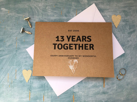 Personalised or custom 13th wedding anniversary card for 13 years together - lace wedding anniversary card