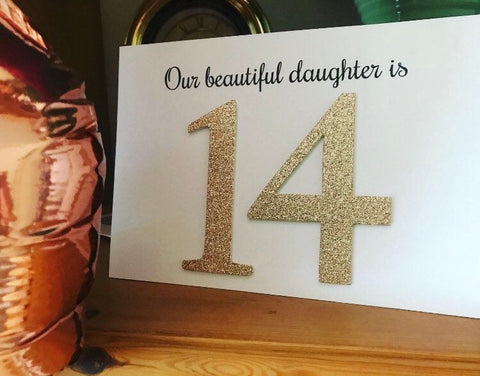 14 birthday card daughter, our beautiful daughter is 14, rose gold glitter 14th birthday card