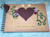 custom scrapbook for a couple, our story so far photo album, personalized wedding gift, love scrapbook