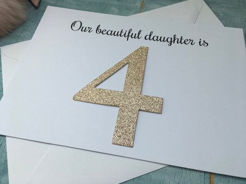 4th birthday card with rose gold glitter number