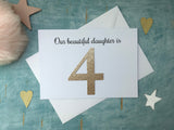 4th birthday card with rose gold glitter number