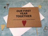 our first year together 1st wedding anniversary card with red paper heart for 1 year together - paper wedding anniversary card