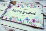 Personalised wedding guest book, watercolour flowers and butterflies wedding guestbook, personalised guest book