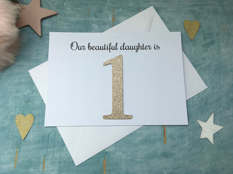 Handmade birthday card with rose gold glitter age number