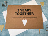 personalised or custom 2nd wedding anniversary card with white cotton heart for 2 years together - cotton wedding anniversary card