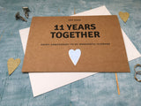 personalised or custom 11th wedding anniversary card with metal heart for 11 years together - steel wedding anniversary card
