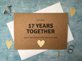 personalised or custom 17th wedding anniversary card with wooden heart for 17 years together