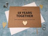 personalised or custom 18th wedding anniversary card with wooden heart for 18 years together