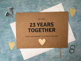 personalised or custom custom 23rd wedding anniversary card with wooden heart for 23 years together