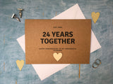 personalised or custom 24th wedding anniversary card with wooden heart for 24 years together