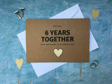 Personalised or custom 6th wedding anniversary card with wooden heart for 6 years together