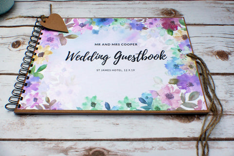 custom wedding guest book, watercolour florals wedding guestbook, personalized guest book for wedding gift