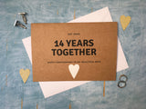 Personalised or custom 14th wedding anniversary card with ivory coloured card heart for 14 years together - Ivory wedding anniversary card