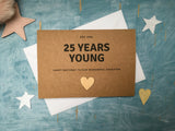 Personalised or custom age birthday card with wooden heart