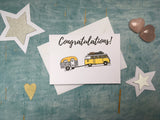 Personalised or custom retro yellow Camper and caravan congratulations card