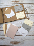 mini envelope guestbook, rustic guest book with mini envelopes for bridal shower, letters to the bride scrapbook album, bachelorette party