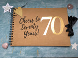 Personalised 70th birthday gift, cheers to seventy years custom scrapbook album, personalized 70th birthday guest book retirement gift
