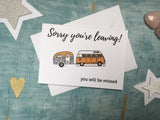 Personalised or custom retro orange Camper and caravan leaving card