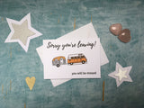 Personalised or custom retro orange Camper and caravan leaving card