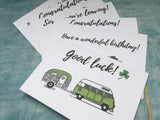 Set of 6 retro campervan custom or personalised cards for different occasions - Campervans with mini teardrop caravans