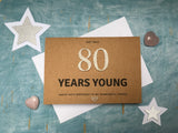 personalised or custom 80th birthday card with rose gold glitter numbers - 80 years young