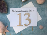 Personalised or custom 13th birthday card with rose gold glitter 13