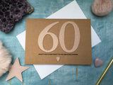 personalised or custom handmade 60th birthday card with large gold glitter numbers