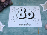 PDF printable 80th birthday card instant download to print and colour in, downloadable DIY 80 card adult colouring card for crafter