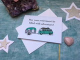 Personalized Camper van retirement card, retro campervan card for coworker, may your retirement be filled with adventure campervan card