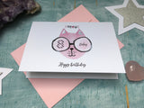 Pink cat age birthday card for a girl, birthday card for daughter, number birthday card for niece