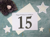 15th birthday card son, happy 15th birthday to our wonderful son, black/grey glitter 15 birthday card for a boy