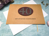 personalised handmade 40th birthday card with black glitter numbers