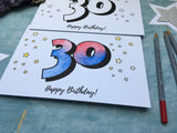 PDF printable 30th birthday card instant download to print and colour in, downloadable DIY 30 card adult colouring card for crafter
