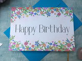 Pretty floral print happy birthday card