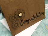 Sunflower Congratulations card with tiny wooden heart