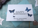 Blue butterfly birthday card for her, blue butterflies birthday card, pretty birthday card for mum