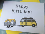 Personalized custom Camper van birthday card, retro yellow campervan card for niece, happy birthday card yellow happy camper van