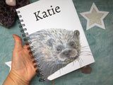 Personalized journal with otter print, personalised notebook, end of year teacher gift idea, nature lover, gift for kid, stocking filler