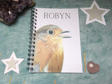 Personalized journal with robin art print, personalized notebook, A5 notebook, sister Christmas gift, stocking filler, gift for kid