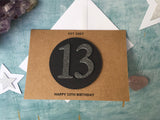 Handmade 13th birthday card with black glitter 13