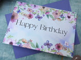 Pretty printed watercolour Floral happy birthday card