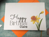 Personalised printed daffodil birthday card