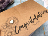 Sunflower Congratulations card with tiny wooden heart