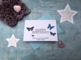 Blue butterfly birthday card for her, blue butterflies birthday card, pretty birthday card for mum