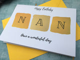Happy birthday card, personalised birthday card, personalized birthday card, custom card for Nan, yellow birthday card