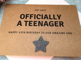 Officially a teenager with black glitter heart - 13th birthday card