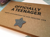 Officially a teenager with black glitter heart - 13th birthday card