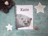 Personalized journal with otter print, personalised notebook, end of year teacher gift idea, nature lover, gift for kid, stocking filler